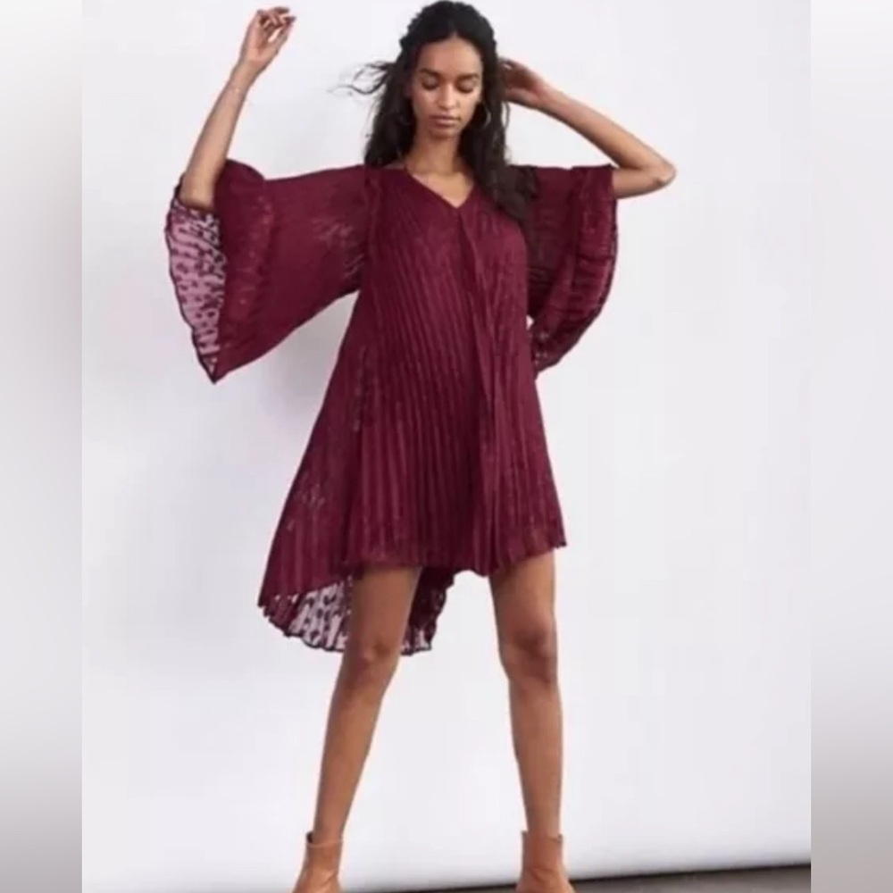 Anthropologie Toulon Pleated Mini Dress Boho Gypsy Flowy Plum Size: S